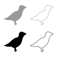 Bird set icon grey black color illustration image solid fill outline contour line thin flat style vector
