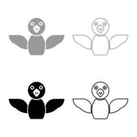 Bird set icon grey black color illustration image solid fill outline contour line thin flat style vector