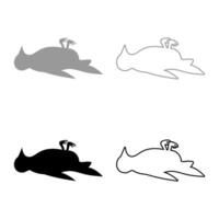 Dead bird danger concept set icon grey black color illustration image solid fill outline contour line thin flat style vector