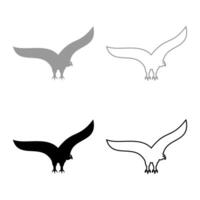 Eagle bald american bird silhouette set icon grey black color illustration image solid fill outline contour line thin flat style vector