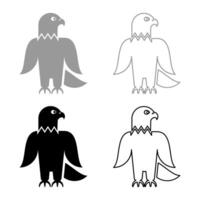 Eagle bald american bird silhouette set icon grey black color illustration image solid fill outline contour line thin flat style vector