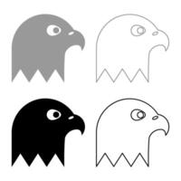 Eagle's head bald of prey set icon grey black color illustration image solid fill outline contour line thin flat style vector