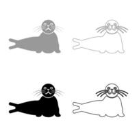 Seal lying set icon grey black color illustration image solid fill outline contour line thin flat style vector