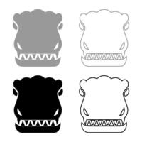 Head dinosaur dragon set icon grey black color illustration image solid fill outline contour line thin flat style vector