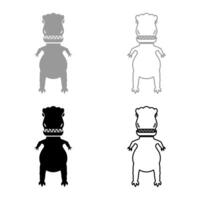 Evil dinosaur set icon grey black color illustration image solid fill outline contour line thin flat style vector