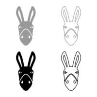 Donkey head silhouette set icon grey black color illustration image solid fill outline contour line thin flat style vector