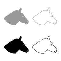 Donkey head silhouette set icon grey black color illustration image solid fill outline contour line thin flat style vector