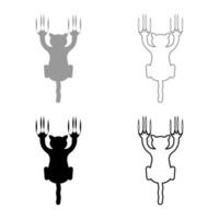 Cat scratching with claw marks harm set icon grey black color illustration image solid fill outline contour line thin flat style vector