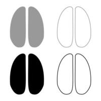 Hoof print deer set icon grey black color illustration image solid fill outline contour line thin flat style vector