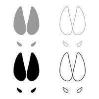 Hoof print wild boar hog set icon grey black color illustration image solid fill outline contour line thin flat style vector