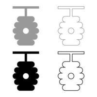 Beehive bee hive apiculture concept set icon grey black color illustration image solid fill outline contour line thin flat style vector