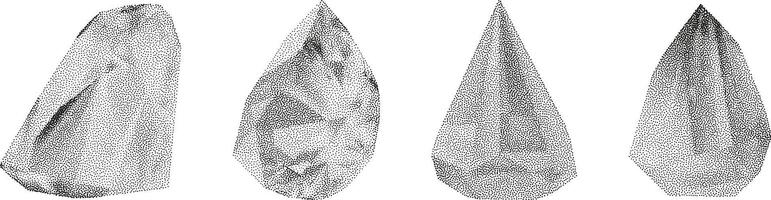 Cube, cylinder, triangle, rhombus with grainy dot texture. vector