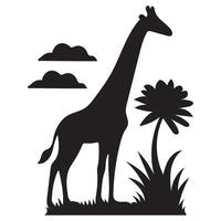 Silhouette illustration of a giraffe standing gracefully in a natural setting vector