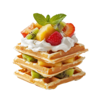 Delicious fruit-topped waffles with whipped cream isolated on transparent background png