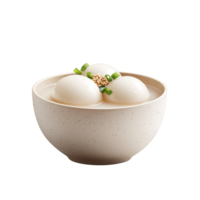 Delicious dessert balls in light bowl decorated with green onion and sesame. Perfect for culinary presentations. isolated on transparent background png