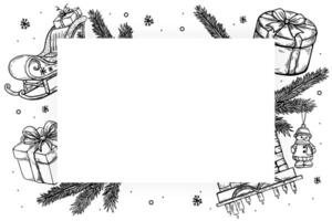 Christmas frame,black and white vintage style sketch, print. Poster, banner, template. vector