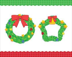 Christmas wreath geomatric frame circle and star geometric shape 2D style vector