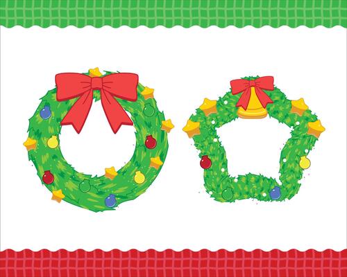 Christmas wreath geomatric frame circle and star geometric shape 2D style