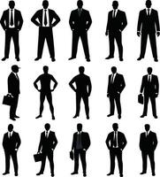 Collection of different Business Men Silhouette art in white background vector