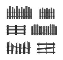 Set of wooden fences depicting different styles and states vector