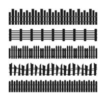 Set of silhouettes representing different styles of wooden fences vector