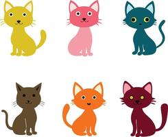 Collection of Colorful Cat illustration with different poses in white background vector