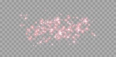 Red magic sparks and dust stars. Red glow flare light effect. vector