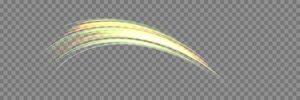 Neon realistic energy speed. Glowing green and orange lines. Abstract light effect vector
