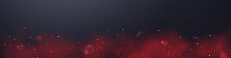 Red glittering dots, particles, stars magic sparks. Dust cloud flare light effect. Red luminous points with smoke. vector
