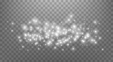 Silver magic sparks and dust stars. Glittering dots, particles, sparkles. Glow flare light effect. Silver luminous points. vector