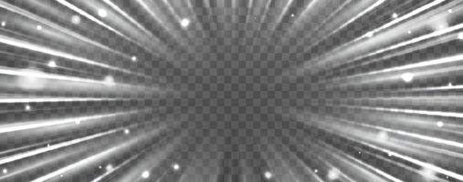 White radial speed rays, light neon flow, zoom in motion effect, silver glow speed lines, colorful light trails, perspective stripes vector
