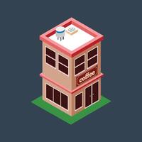 isometric two floor coffee shop building in flat design vector