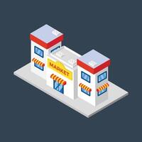 isometric market store building in flat design vector