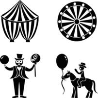Set of Circus Tent with artists silhouette illustration on white background vector
