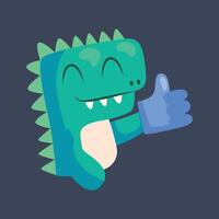 Smile dinosaur with like gesture hand in flat design vector