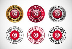 Made in Tunisia label icon with flag. Icon set for business, badge, seal, sticker, logo, and symbol vector