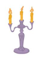 Witchy or mystical hand drawn candlestick with three candles. Cute design for Halloween isolated on white background vector