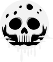 Skull Moon Illustration. Eerie Full Moon with Skull Face and Dripping Effect for Halloween Art vector