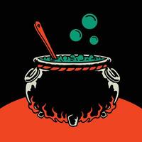 A cauldron with boiling water and a spoon vector
