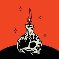 A skull with a candle in it on an orange background vector