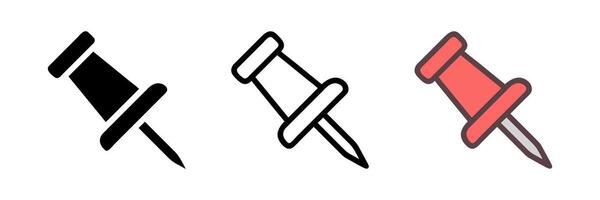 Push pin icon set in flat style. Simple design, ideal for organizing, marking, and office-related projects. Isolated design elements perfect for web, apps, and presentations. vector