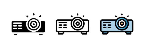 Presentation, movie, film, media projector icon with simple modern line design. Perfect for illustrating media, entertainment, and business projects. Clean, minimalistic pictogram style. vector