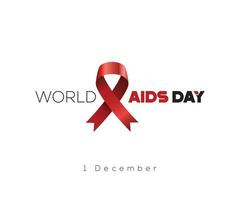 World AIDS Day on 1 December. 3d style red ribbon on world map background with text vector