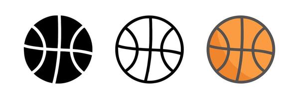 Basketball flat icons in white and black. Simple basketball ball designs, perfect for sports logos, apps, and web use. Clean and versatile icons for various basketball-related projects. vector
