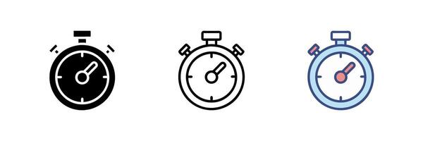 Stopwatch icon set with chronometer and timer designs. Simple stopwatch logo on white background. Versatile illustration for time-related projects, apps, and branding. Clean, modern design. vector