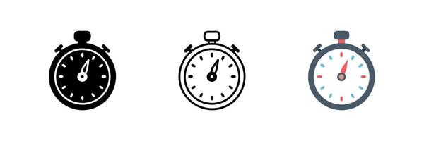 Stopwatch icon set featuring chronometer and timer designs. Simple stopwatch logo isolated on a white background. Clean and versatile illustration, perfect for time-related projects vector
