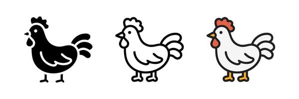 Chicken icons featuring simple and clear designs, representing farming and agriculture, focusing on both meat and egg production. Ideal for food-related projects, apps, and illustrations. vector