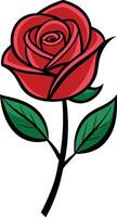 Single Red Rose with Leaves illustration on White Background vector