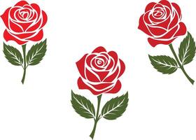 Set of Decorative Red Rose with green leaves artwork in white background vector
