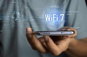 concept man using wifi technology 7 connected to the internet world with new technology photo